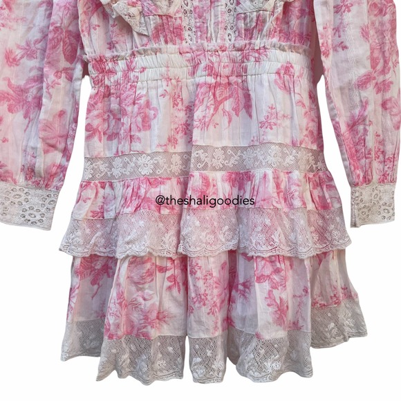 LOVESHACKFANCY Santorini Dress Floral Lace Ruffle Pink White - Picture 8 of 10